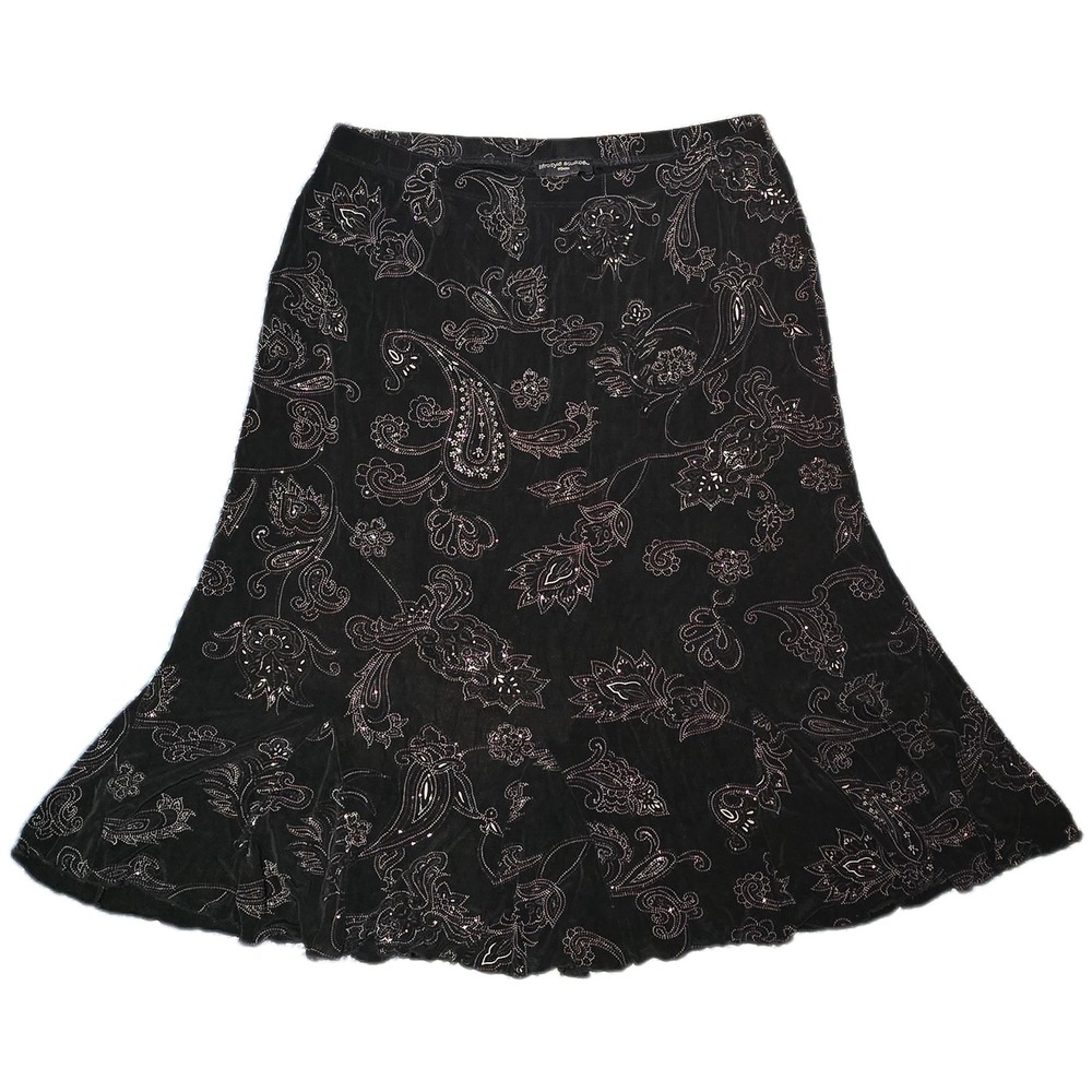 Lifestyle Studios Skirt Women 1X Black Silver Glitter‎ Paisley Velvet (U)